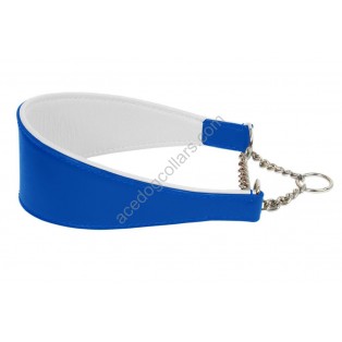Ace Padded Half Check, Training, Martingale Genuine Leather Dog Collar :: ROYAL BLUE with WHITE LINING ::